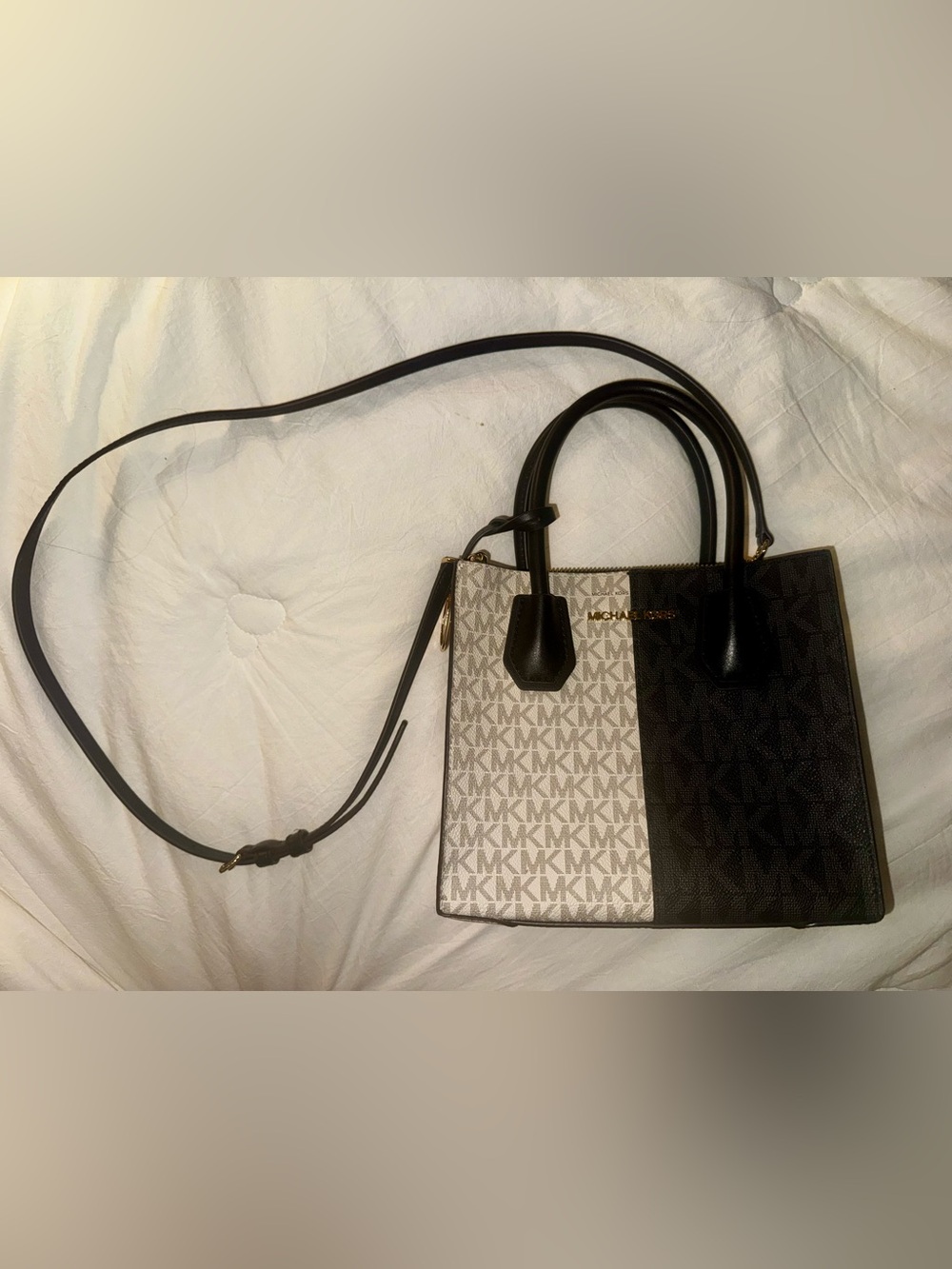 Michael Kors Two-Tone MK Signature Crossbody in Black and Cream